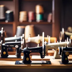 An image of a variety of sewing machines lined up side by side, with each brand's logo clearly visible